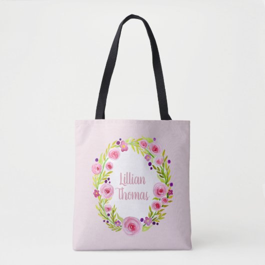 Tote Bag Fleur d'eau rose de la petite fille et nom (Devant)