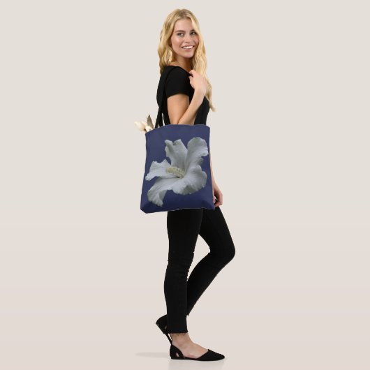 Tote Bag Fleur d'Hibiscus blanc (Sur le modèle)