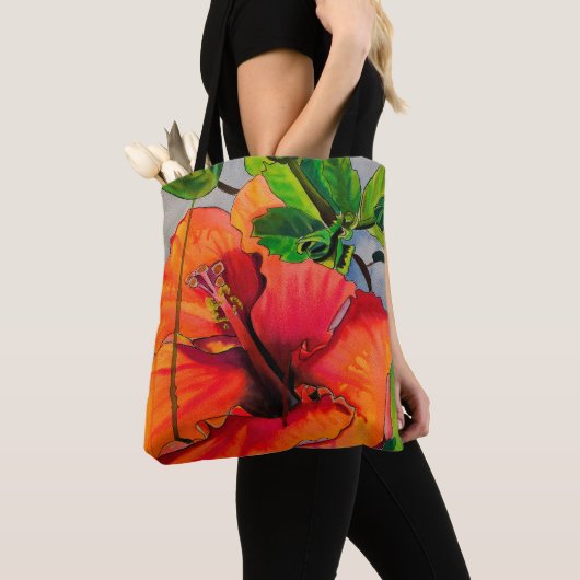 Tote Bag Fleur d'Hibiscus du néon tropical (De près)