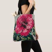 Tote Bag Fleur d'hibiscus pixelisée colorée  (De près)