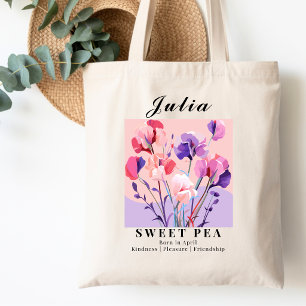 Tote Bag Fleur du mois de naissance d'avril Pois de senteur