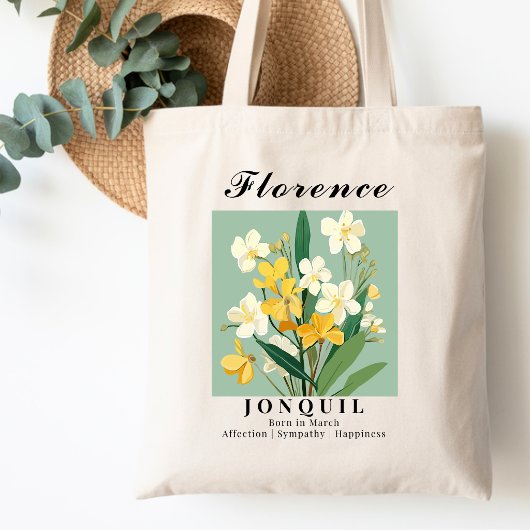 Tote Bag Fleur du mois de naissance de mars Jonquil Coton d