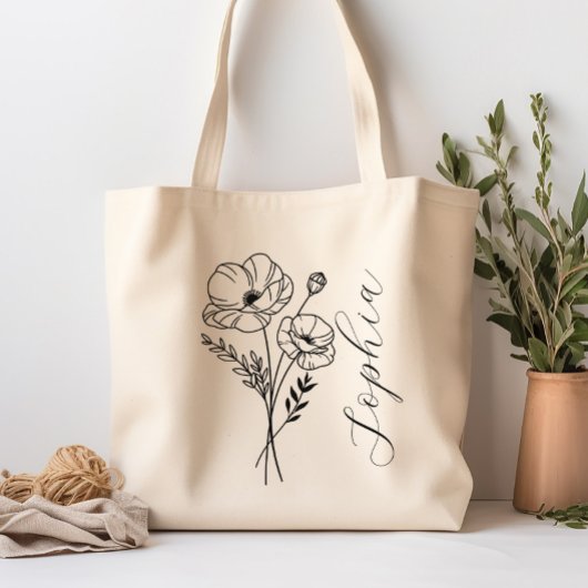 Tote Bag Fleur du mois de naissance personnalisée août
