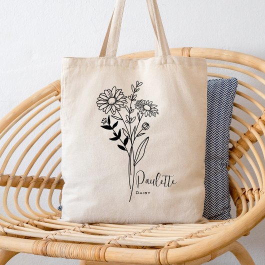 Tote Bag Fleur du mois de naissance personnalisée Boho d'av