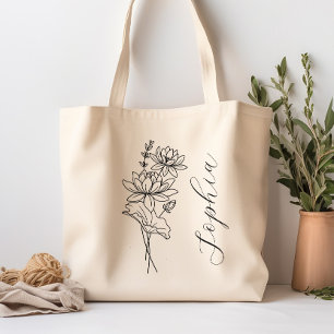 Tote Bag Fleur du mois de naissance personnalisée Juillet