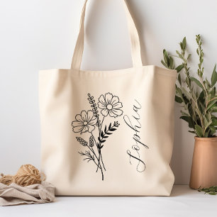Tote Bag Fleur du mois de naissance personnalisée Octobre