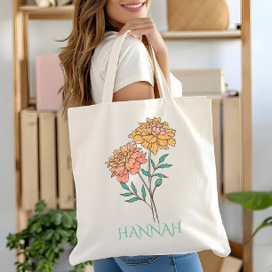 Tote Bag Fleur du mois d'octobre Souci orange