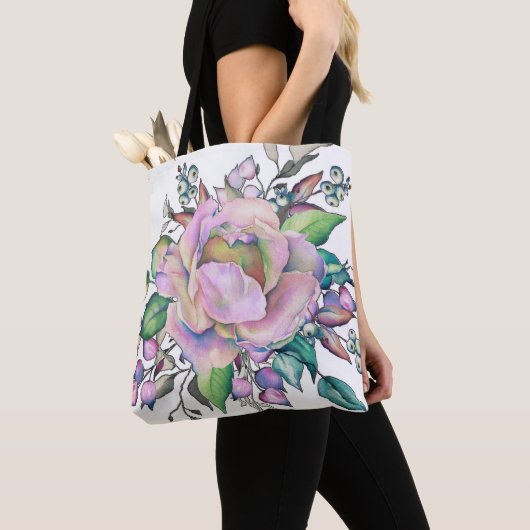Tote Bag Fleur élégante aquarelle pastel (De près)