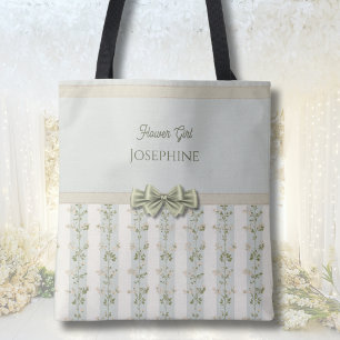 Tote Bag Fleur Élégante Fille Fleurs Rayures Coquette Nœud