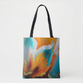Tote Bag Fleur en orange et sarcelle (Devant)