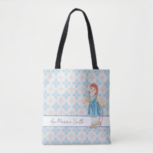 Tote Bag Fleur fille Pastel Motif rose bleu modifiable