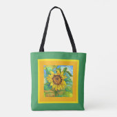 Tote Bag Fleur florale, tournesol jumbo sur jaune/vert (Dos)
