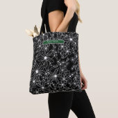 Tote Bag Fleur foncé noir blanc Motif vert Nom (De près)