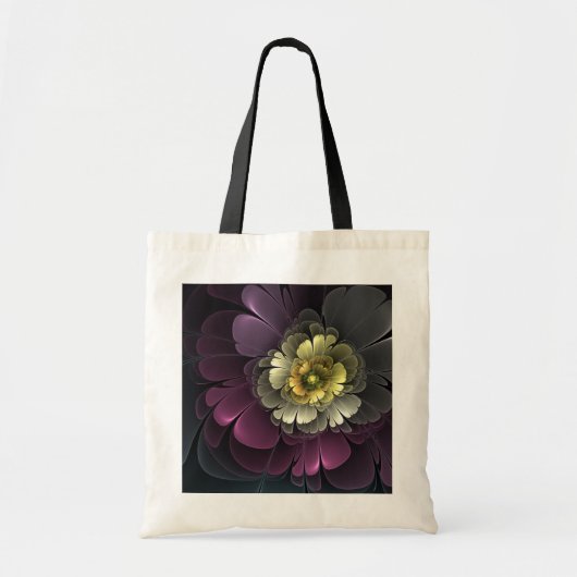 Tote Bag Fleur fractale grise pourpre moderne abstraite (Devant)