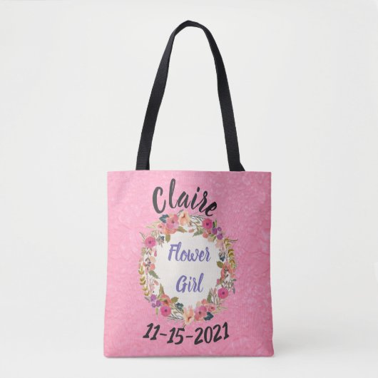 Tote Bag Fleur Girl Floral Wreath Design (Devant)
