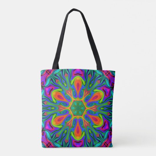 Tote Bag Fleur hippie psychédélique arc-en-ciel (Dos)