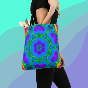 Tote Bag Fleur hippie psychédélique arc-en-ciel