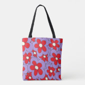 Tote Bag Fleur imprimé à la main rouge violet (Dos)