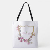 Tote Bag Fleur initiale de monogramme de cerisier rose (Devant)