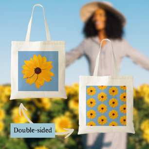 Tote Bag Fleur jaune sur fond bleu