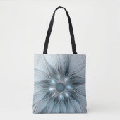 Tote Bag Fleur Joyeuse Abstrait gris bleu floral Fractal (Devant)