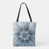 Tote Bag Fleur Joyeuse Abstrait gris bleu floral Fractal (Dos)