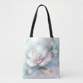Tote Bag Fleur Magnolia Blanche À Bord Doré (Devant)