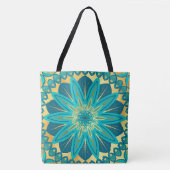 Tote Bag Fleur Mandala Bleu Or (Devant)