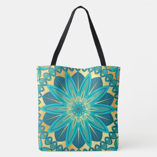 Tote Bag Fleur Mandala Bleu Or (Dos)
