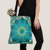 Tote Bag Fleur Mandala Bleu Or (De près)