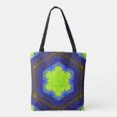 Tote Bag Fleur Mandala Retro Vert et Bleu (Dos)
