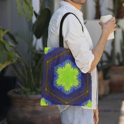 Tote Bag Fleur Mandala Retro Vert et Bleu