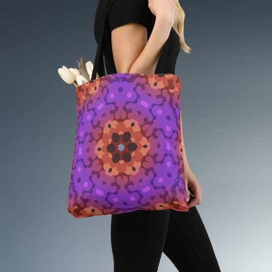 Tote Bag Fleur Mandala rétro violet et rouge
