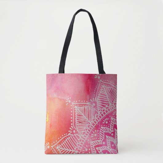 Tote Bag Fleur Mandala sur arrière - plan aquarelle - rose (Devant)