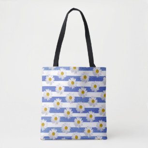 Tote Bag fleur marguerite blanche sur bande aquarelle