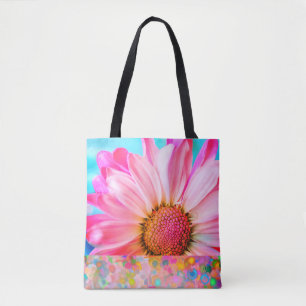 Tote Bag Fleur marguerite rose et pois fourre-tout