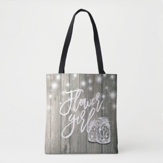 Tote Bag Fleur mariage Fille Bois Mason Jar Lumières à cord (Devant)