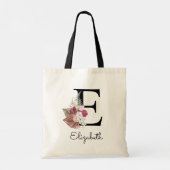 Tote Bag Fleur moderne rose initiale E Boho féminine (Dos)