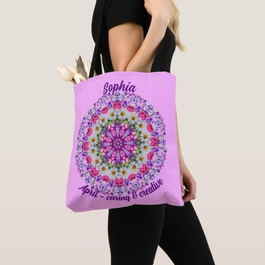 Tote Bag Fleur Mois de naissance personnalisée en avril (De près)