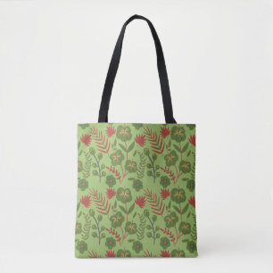 Tote Bag Fleur motif, branche, feuille fleurie verte sans s