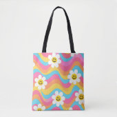 Tote Bag Fleur ondulée groovy smiley Rétro (Devant)