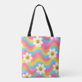 Tote Bag Fleur ondulée groovy smiley Rétro (Dos)