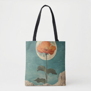 Tote Bag Fleur orange Lune - Charme Boho Vintage