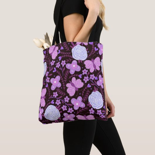 Tote Bag Fleur papillon rose (De près)