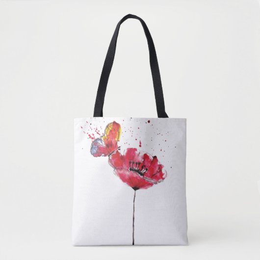 Tote Bag Fleur peinte stylisée de pavot d'aquarelle (Devant)