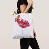 Tote Bag Fleur peinte stylisée de pavot d'aquarelle (De près)