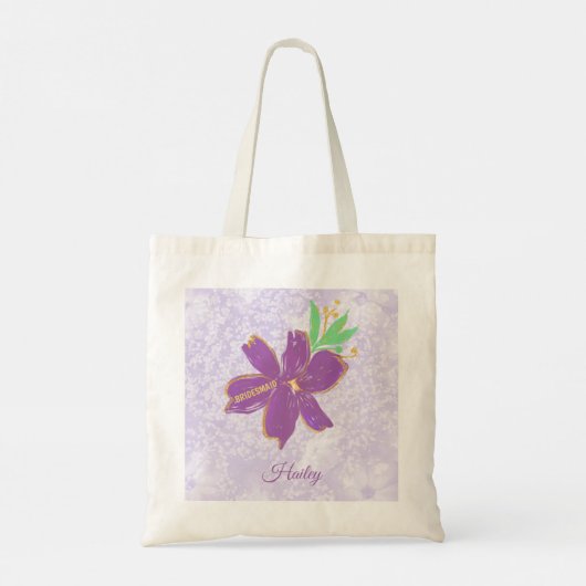 Tote Bag Fleur pourpre avec bordure or (Dos)