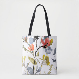 Tote Bag Fleur recouverte - fleurs et tiges d'aquarelle
