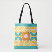 Tote Bag Fleur Rétro, Geo Motif Orange, Turquoise, Rose (Devant)