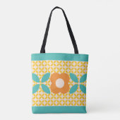 Tote Bag Fleur Rétro, Geo Motif Orange, Turquoise, Rose (Dos)